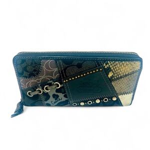 Y2K COACH Wallet RARE Black Silver ZOE TONAL Zip Around Clutch Leather Patchwork